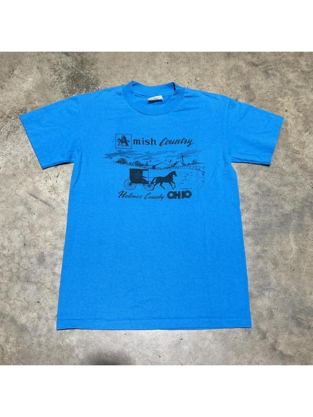 90s Amish Country Holmes County Ohio Blue Graphic Tee